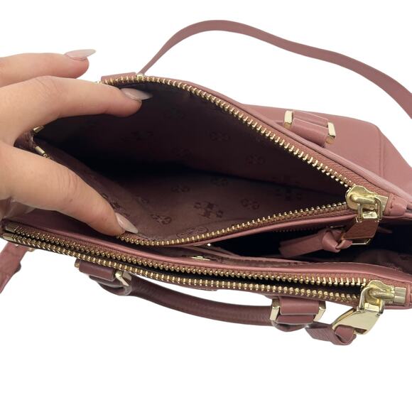 TORY BURCH Landon Mini Square Crossbody Tote Bag Pink Leather Adjustable Strap - Picture 4 of 13